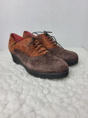 Zapatos Oxford Pas De Rouge para mujer talla 6,5 gamuza negro marrón con cordones tacón grueso Foto 1 de 4
