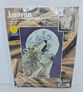 Neu versiegelt Vintage 1999 Janlynn "Duett Duo" gezähltes Kreuzstich-Set Wölfe Baying - Bild 1 von 5