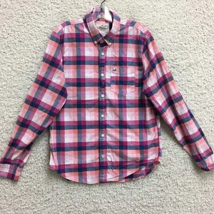 Hollister Button Down Shirt Large Adult Pink Epic Flex Stretch Plaid Pocket Mens - Picture 1 of 11
