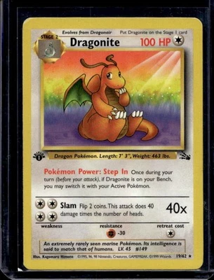 Pokemon TCG WOTC 1999 Fossil Set: Dragonite 19/62 1st Edition Rare Card - MP - Image 1 of 2