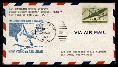 Mayfairstamps US Flight 1946 NY to San Juan Pan Am Cover aau_77057 - Image 1 of 2