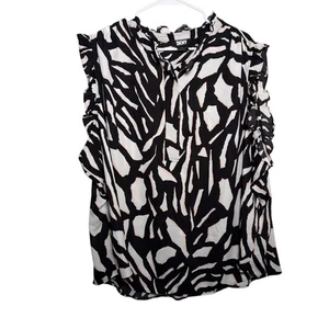 DKNY Blouse Women's 3X Ruffle Sleeveless Printed Shirt Top Career Popover - Picture 1 of 9