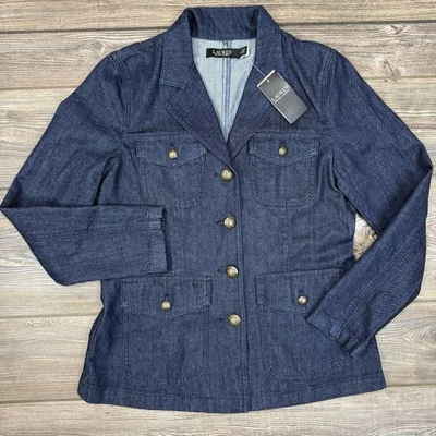 Ralph Lauren Women’s Denim Blazer Crest Embossed Metal Buttons Blue Size 6 NEW - Image 1 of 4
