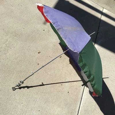 "Sombrilla de playa vintage multicolor a rayas silla abrazadera de mesa 42"" - leer descripción" Foto 1 de 4