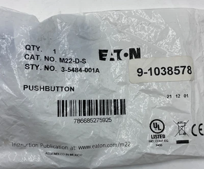 EATON M22M-D-S PUSH BUTTON NON-ILLUMINATED, 22.5mm M22MDS 3-5484-001A NEW - Image 1 of 3
