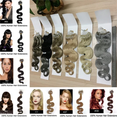 20Inch Ombre Body Wavy Loop Micro Rings Beads Remy Human Hair Extensions 100s - Image 1 of 4