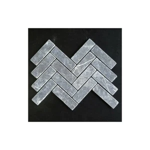 Pietra Grey Herringbone Tumbled Limestone Mosaic128x40 - Picture 1 of 3