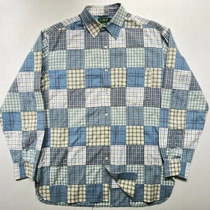 J Crew Oarsman Shirt Mens M Patchwork Madras Button Up Preppy Vintage Blue LS - Picture 1 of 8
