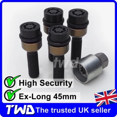 45MM EX-LONG BLACK ALLOY WHEEL LOCKING BOLTS - VW AMAROK WITH 7-12MM SPACERS - Image 1 of 4