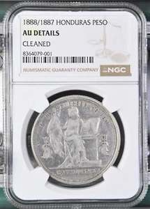 1888/7 NGC AU Details Honduras 1 Peso Standing Liberty Overdate Coin - Picture 1 of 2