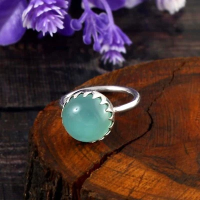 Anillo de piedra calcedonia Aqua, anillo de plata de ley maciza 925, anillo de plata de diseño Foto 1 de 3