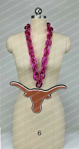 New TEXAS LONGHORNS HOT PINK Jumbo Black Big Fan Chain Necklace Foam USA Cover