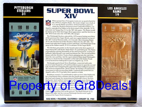 SUPER BOWL 14 ~ STEELERS vs RAMS ~ NFL 22 KT GOLD SB XIV TICKET Willabee & Ward Cover