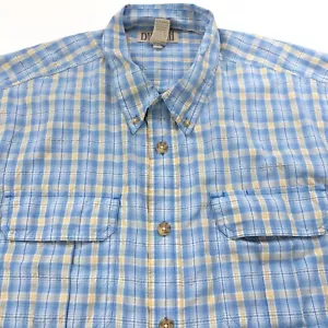 Duluth Trading Co. Nylon XXL Button Short Sleeve Casual Plaid Check Shirt Blue - Picture 1 of 7