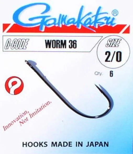 Gamakatsu Angelhaken Worm 36, Gr. 5/0 bis 6, Öhr-Haken, Tauwurm, Aal, Plattfisch