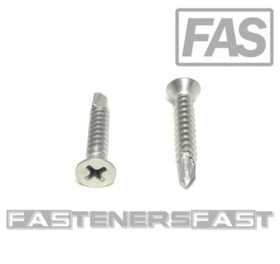 FAS (100) 8x1 Stainless Steel Phillips Flat Head Self Drilling Tapping TEK Screws