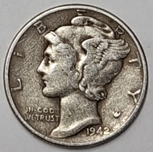 1942 P Mercury Dime - $ 0,10 - 90% argento circolato - Foto 1 di 2