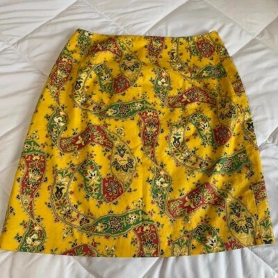 Mini-saia vintage Steven Stolman amarela paisley tamanho 6 - Imagem 1 de 4
