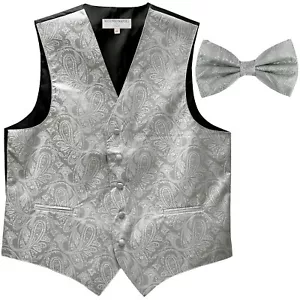 Nuevo chaleco formal para hombre poliéster cachemira ajuste delgado esmoquin_moño plateado graduación - Imagen 1 de 5