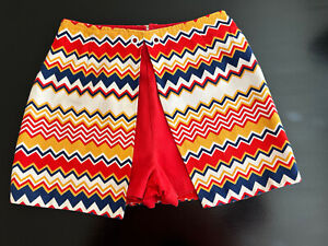 Vintage 60s 70s Skort Shorts Size 10 4 2 Zig Zag Orange Red Blue Yellow White