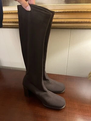 Bruno Magli Stretch Fabric Knee High Boot Square Toe Y2K Brown Pull On - Image 1 of 4