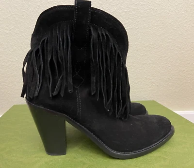 SAINT LAURENT Paris Bota Vaquera Occidental Negra Gamuza Flecos al Tobillo Talla 38 Foto 1 de 4