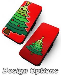 Printed Faux Leather Flip Phone Case For iPhone - Cartoon Christmas Tree