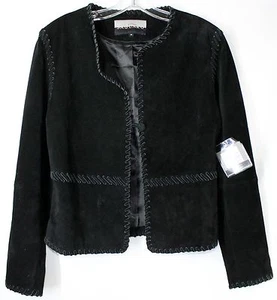 NWT SAGURO Women's Medium Black Open Front Suede Fully Lined & Detailed Jacket - Picture 1 of 8