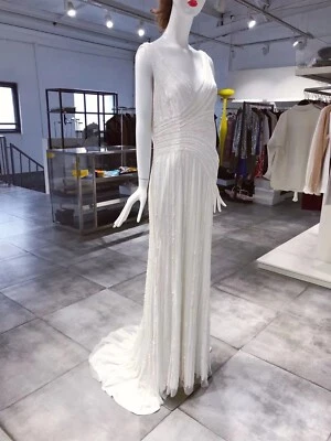 Hermoso Vestido THEIA Blanco Lentejuelas Talla 14 Nuevo con Etiquetas Foto 1 de 4