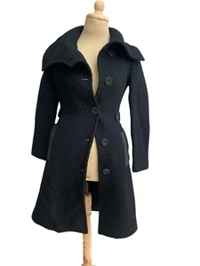 Mackage Wool Blend Coat - Size XS - Black Chevron Design with Leather Trim #Z34 - Picture 1 of 16