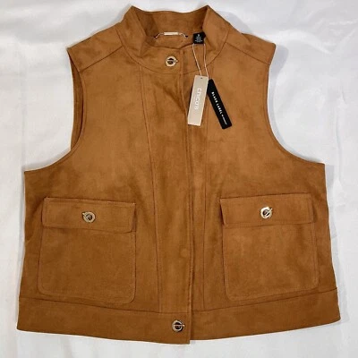 Chicos Black Label Faux Suede Grommet Vest Gingerbread Brown Western Cowgirl 3 - Image 1 of 4