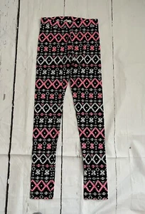 H & M Girls Pink Black Tribal Aztec Geometric Leggings Size 11-12Y - Picture 1 of 5