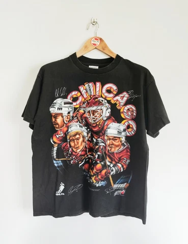 Rare Vintage Chicago Blackhawks Caricature 90's t shirt NHL Hockey Cover