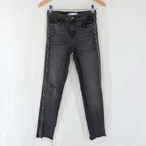 Zara Jeans Snake Stripe Skinny Slim Fit Ripped Frayed Hem Black EU 34 UK 6 - Picture 1 of 9