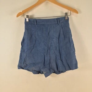 Kookai shorts womens 36 aus 8 blue high rise tencel zip pockets 109313 - Picture 1 of 10