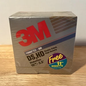 FACTORY SEALED VTG 3M High Density 3.5" Diskettes 11 Pack IBM Formatted DS HD - Picture 1 of 6