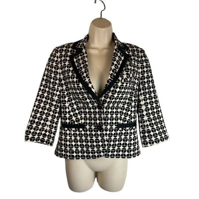 Blazer Trina Turk Mujer 34 Busto S Pequeño Negro Blanco Preppy Carrera Twee  Foto 1 de 4