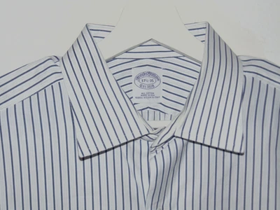 Camisa de vestir Brooks Brothers manga larga para hombre 17 1/2-35 algodón blanco a rayas Foto 1 de 4