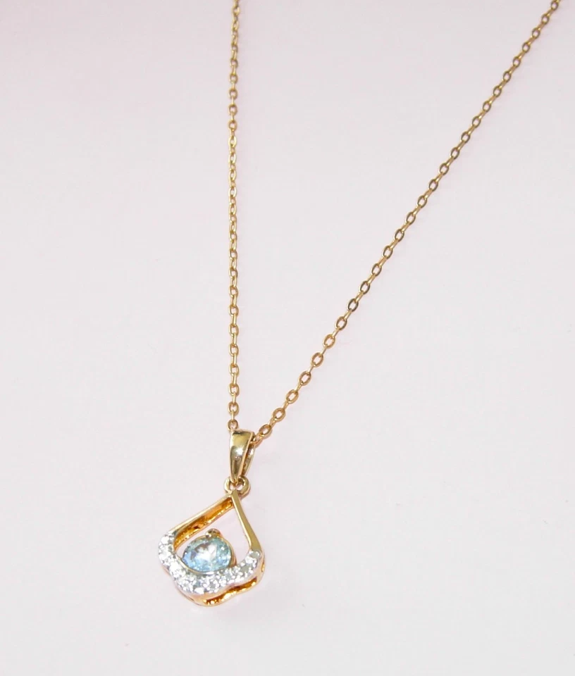 BEAUTIFUL BLUE TOPAZ PENDANT 18CT YELLOW GOLD STERLING SILVER CHAIN NECKLACE QVC - Image 1 of 1