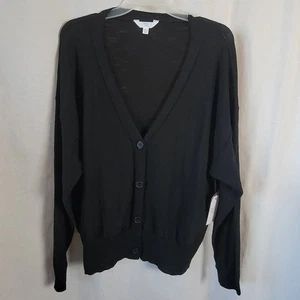 NEW Time and Tru Black Cardigan button up Large 12-14 Cotton Stretchy NWT - Foto 1 di 8