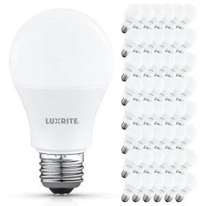 Luxrite A19 LED Light Bulb 8W=60W 3500K 800LM E26 Damp Rated ETL Listed 48-Pack - Picture 1 of 7