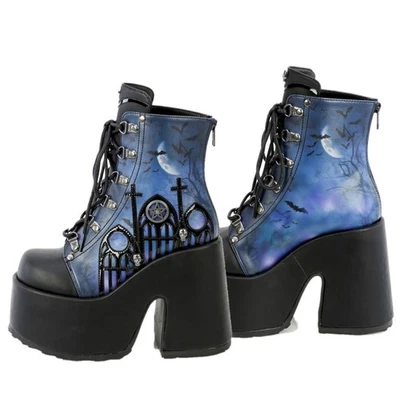 Botines Camel 203 Moonlit Graveyard Print Insertar Dijes Plataforma Gótico Punk Foto 1 de 4