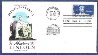 1959 FDC 4c Abraham Lincoln issue #1116 Fluegel cachet - Image 1 of 2