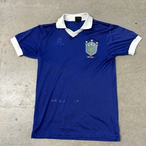 Vintage RARE Brazil Away Topper Jersey 1986 Size M Collared Soccer Jersey Blue - Bild 1 von 6