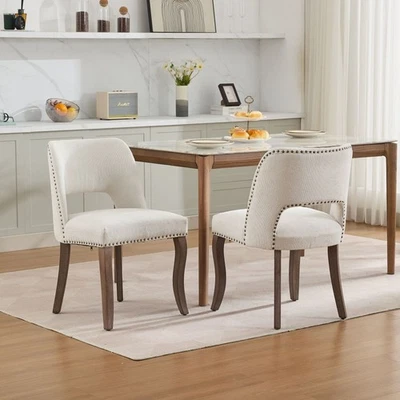 Wooden Dining Chairs Set of 2 Modern Fabric Upholstered Dining Room Chair - Image 1 of 4