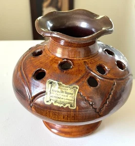 Vintage French Pottery Flower Frog Ceramic Vase Meyssac Correze Limousin 6 1/2” - Picture 1 of 8