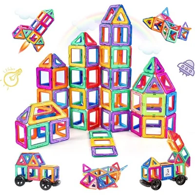 180Pcs  Kids Magnetic Building Blocks Magnetics Construction Block Tiles for Kid - Image 1 of 4