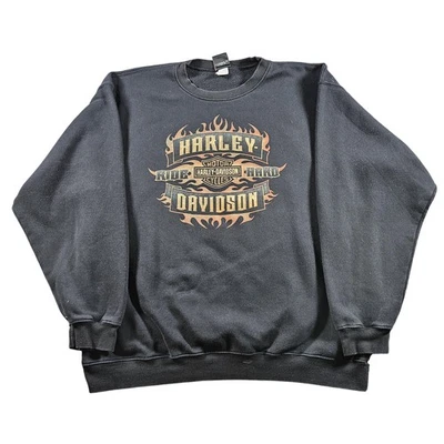 Harley Davidson Sweatshirt Mens 3XL Black Ride Hard Flame Graphic Back Made USA - Image 1 of 4