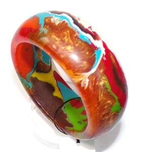 Sobral Pollock PB34 Multicolor Swirled Artist Made Statement Bangle Bracelet - Picture 1 of 8