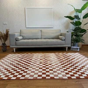 Alfa Rich Checkered Burnt Orange Rust White Washable Area Rugs for Living Room - Picture 1 of 53